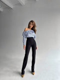 high waisted petite black trousers