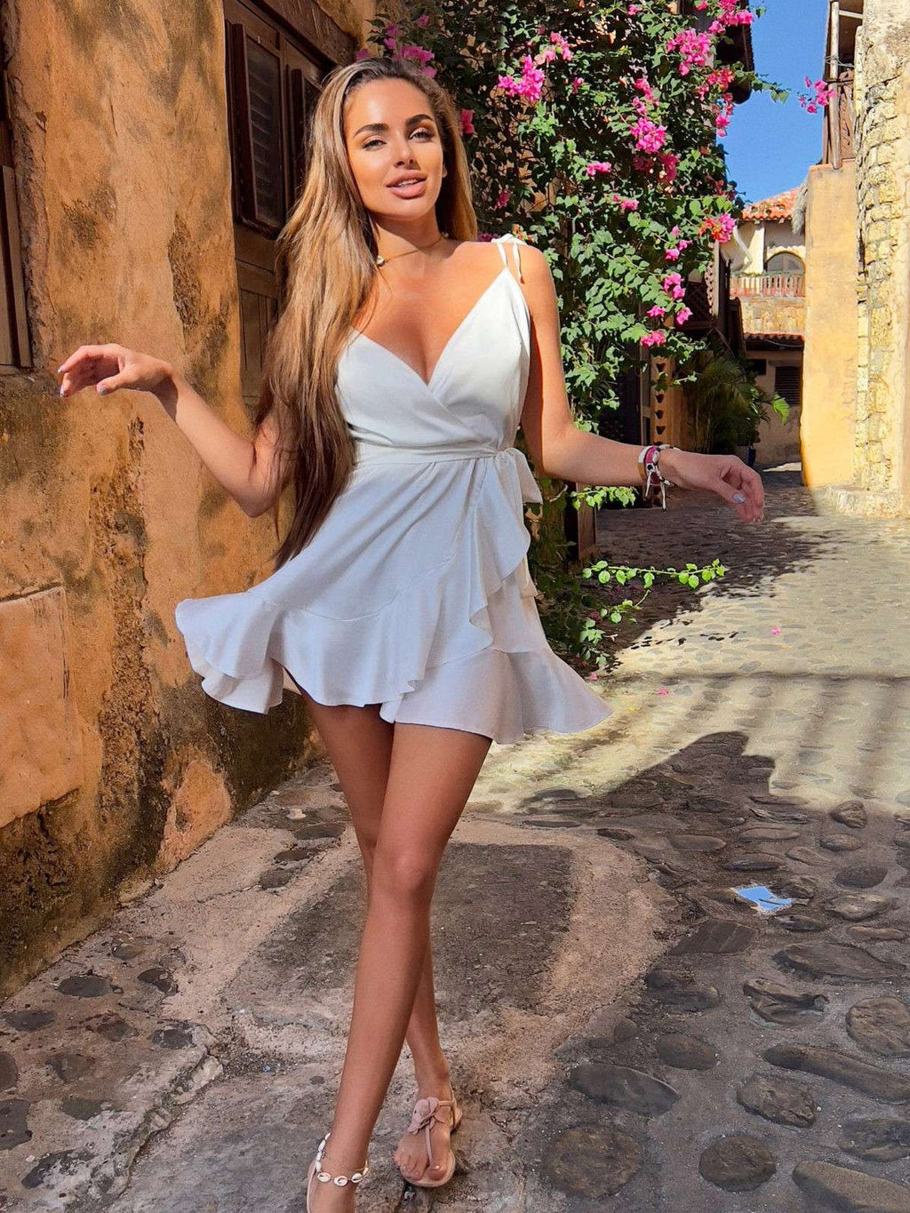Satin Wrap Mini Dress | Ruffle Skirt | GLOWSYOU