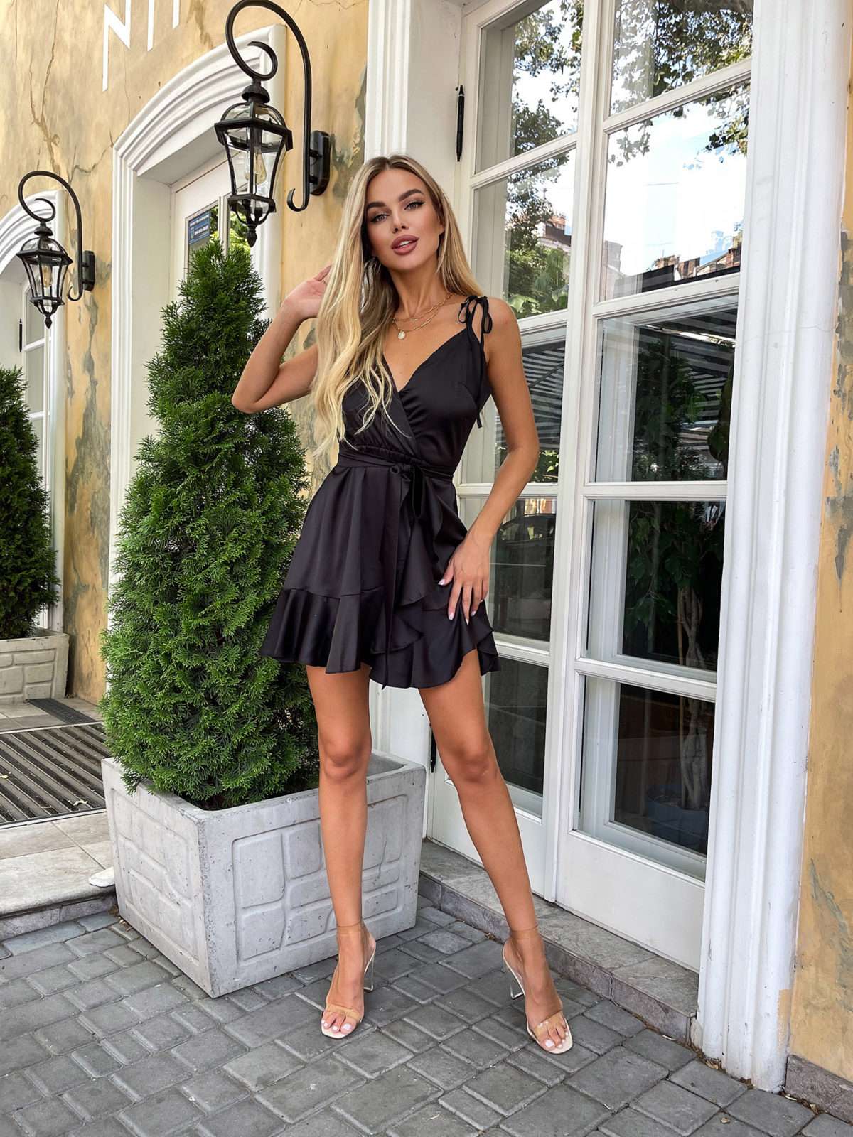 Satin Wrap Mini Dress | Ruffle Skirt | GLOWSYOU