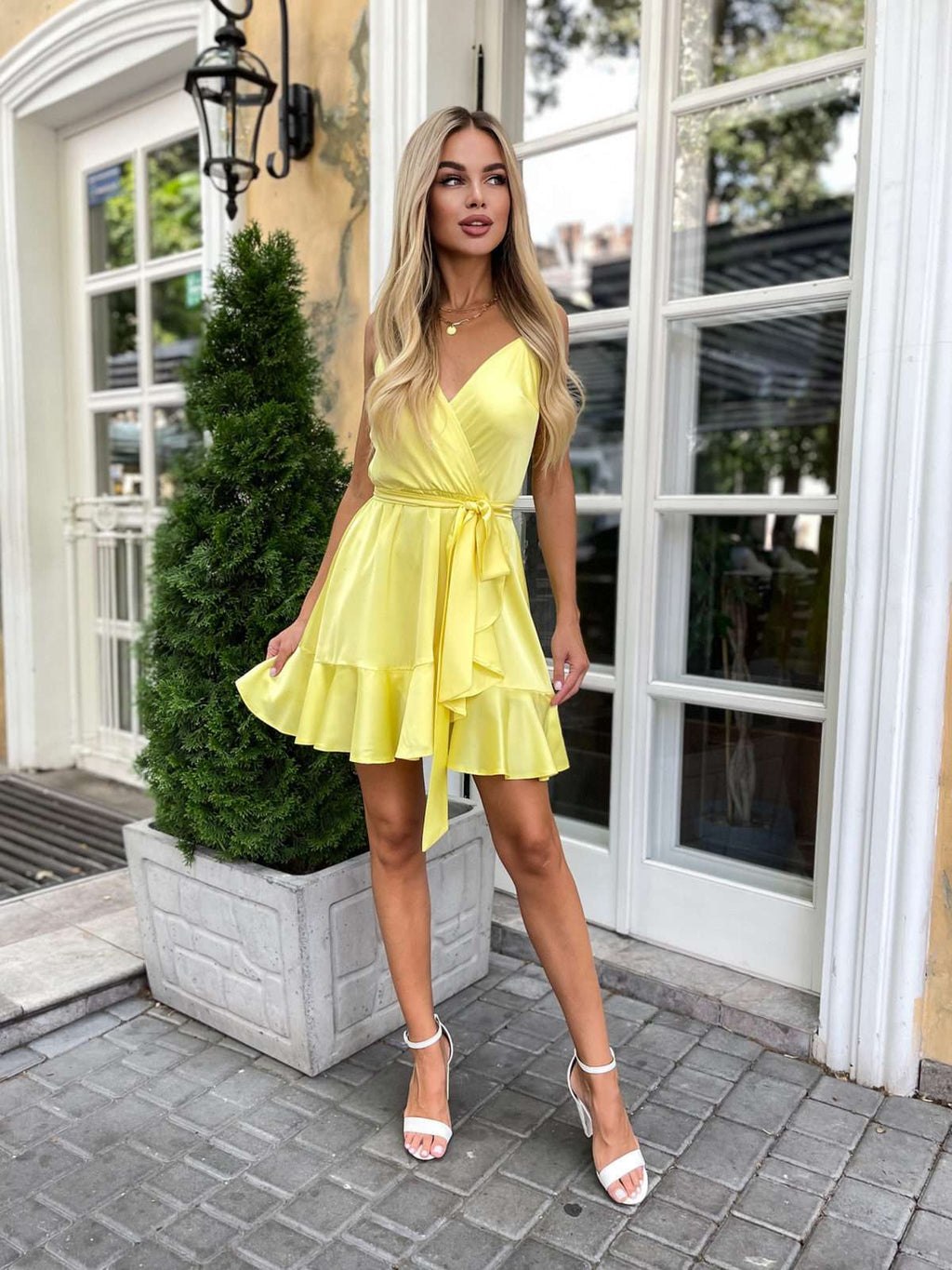 Satin Wrap Mini Dress | Ruffle Skirt | GLOWSYOU